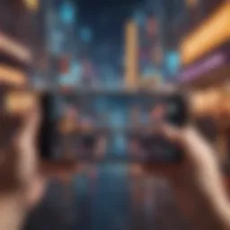A digital representation of augmented reality in a real-world setting with interactive elements.