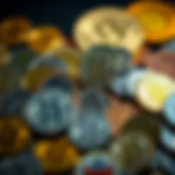 A diverse collection of cryptocurrency coins displayed artistically.