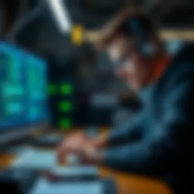 Developer coding a smart contract for a new cryptocurrency