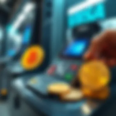 A futuristic payment terminal accepting various forms of digital currency