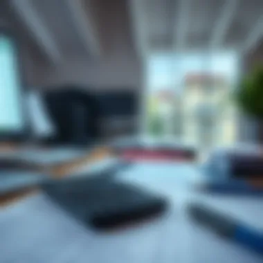 Streamlined Workspace for Tax Documentation An organized workspace with tax documents and a calculator