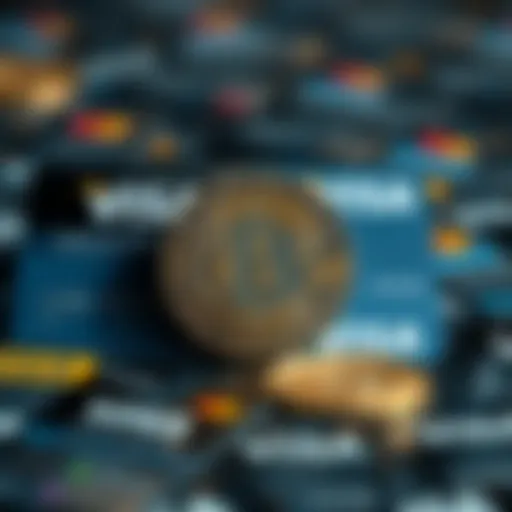A digital representation of Bitcoin alongside Visa card logos